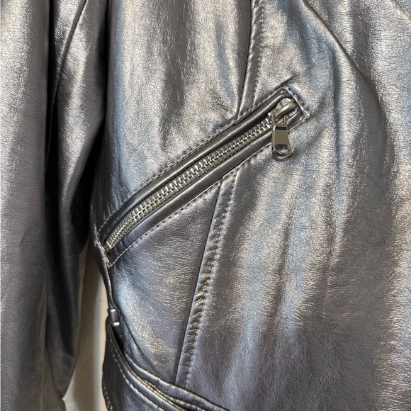 ZARA Silver Metallic Faux Leather Women's Moto Jacket - Picture 2 of 7